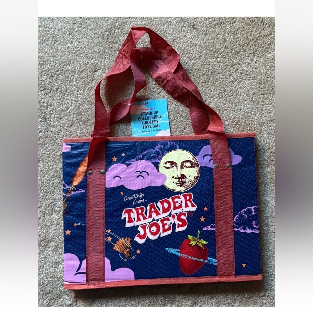 Trader Joe’s Collapsible Grocery Tote Dual Sided New